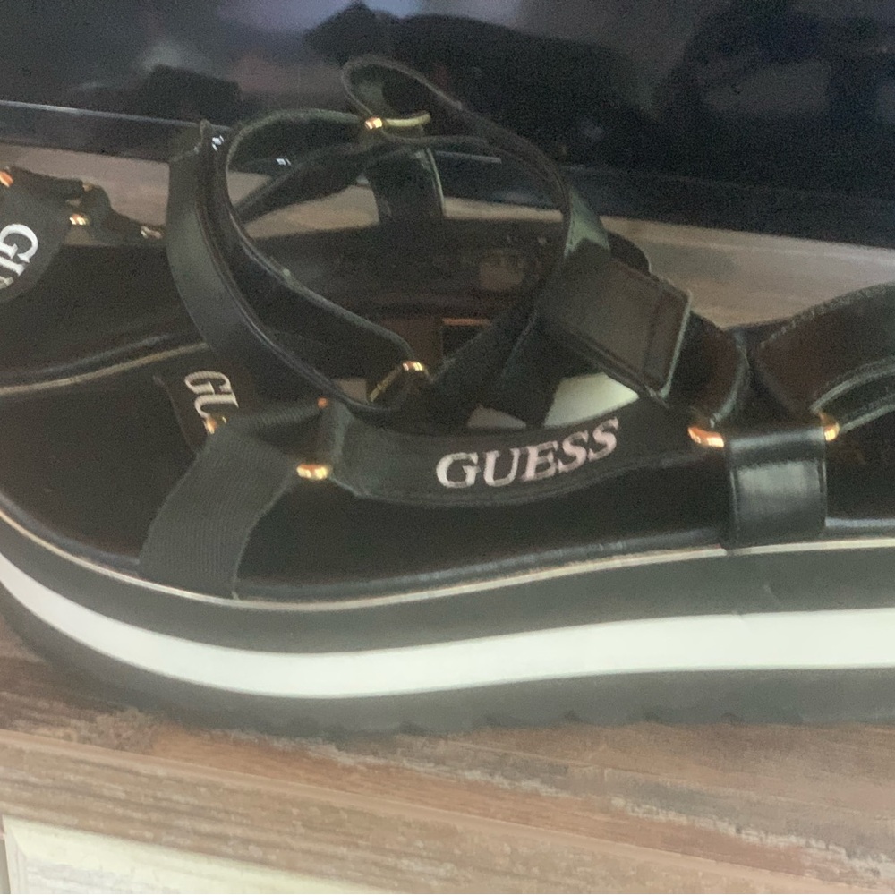 GUESS Black and White Platform Sandals